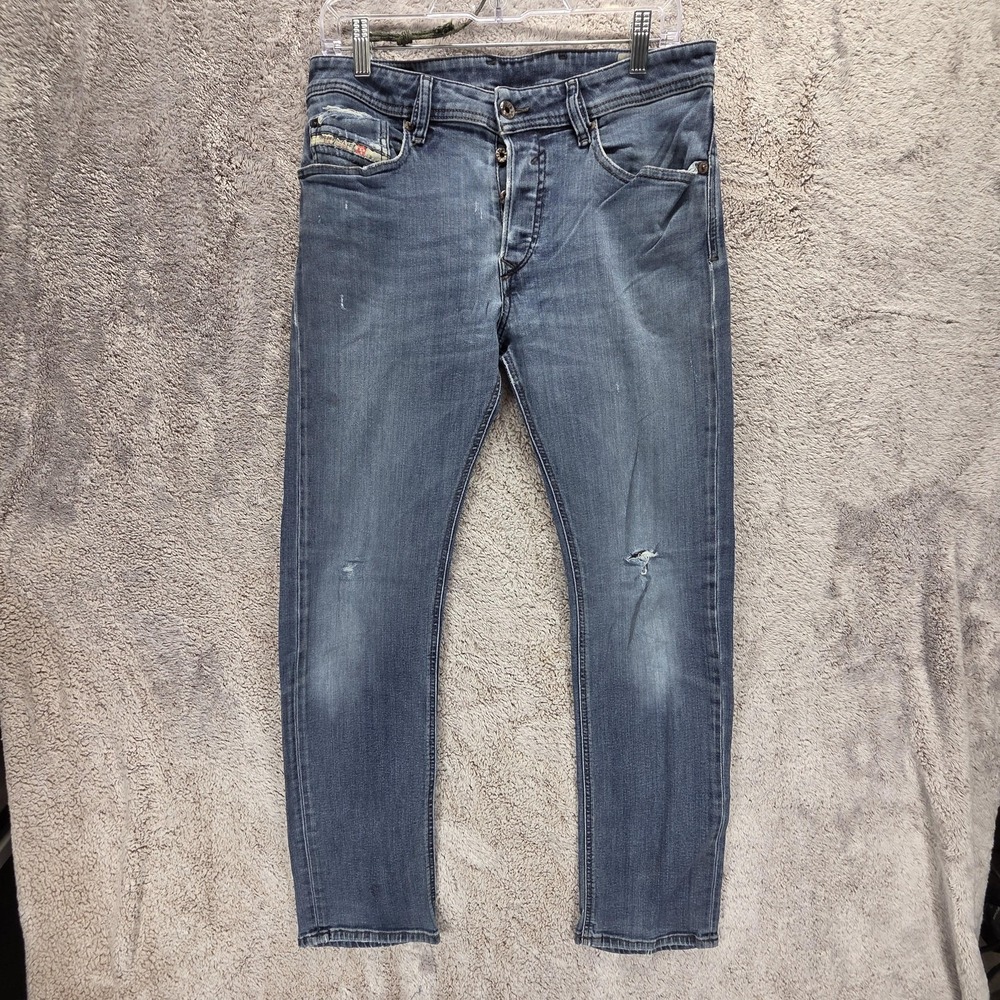 Diesel Jeans Mens 30x32 Blue Waykee Straight Button Fly Altered Hem 0814W
